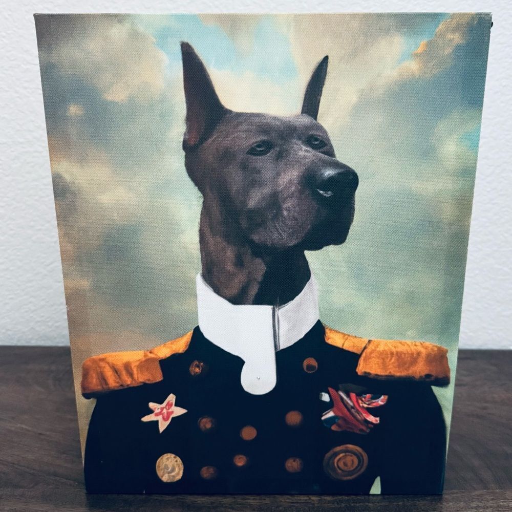 Great Dane Dog Military General Funny Portrait Mounted Canvas Wall Art